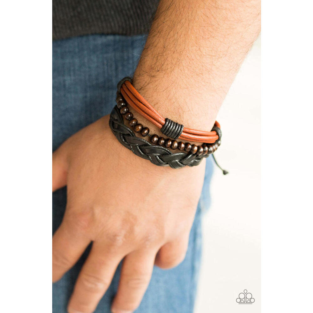 Paparazzi Leather Beaded Bracelet Slip Knot Closure/Beachside Resort - Brown